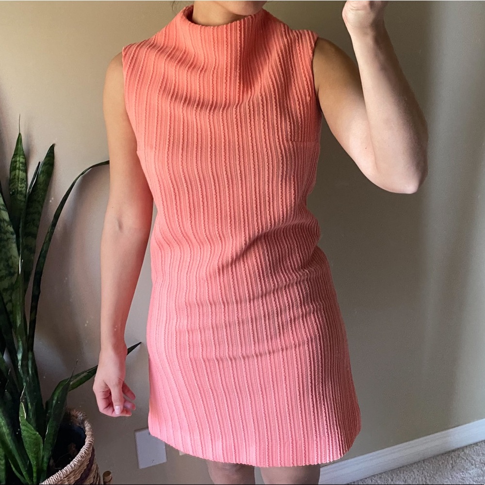 VINTAGE 1970s Algo-Ettes Petite Collection, Bubblegum Pink Dress, Mock Neck